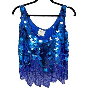 Vintage Swee Lo Silk Beaded Sequined Top Cobalt Blue